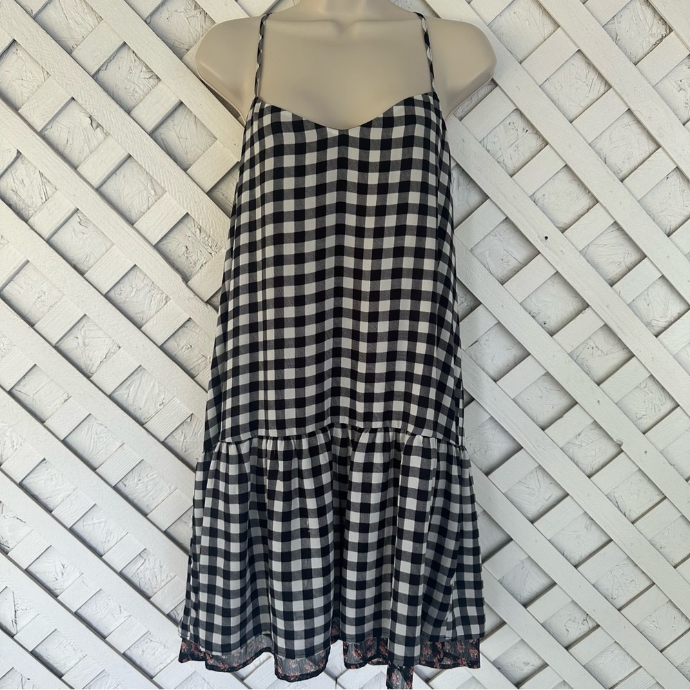 Princess Vera Wang XL Silky Dress Gingham Flounce Hem Floral Black